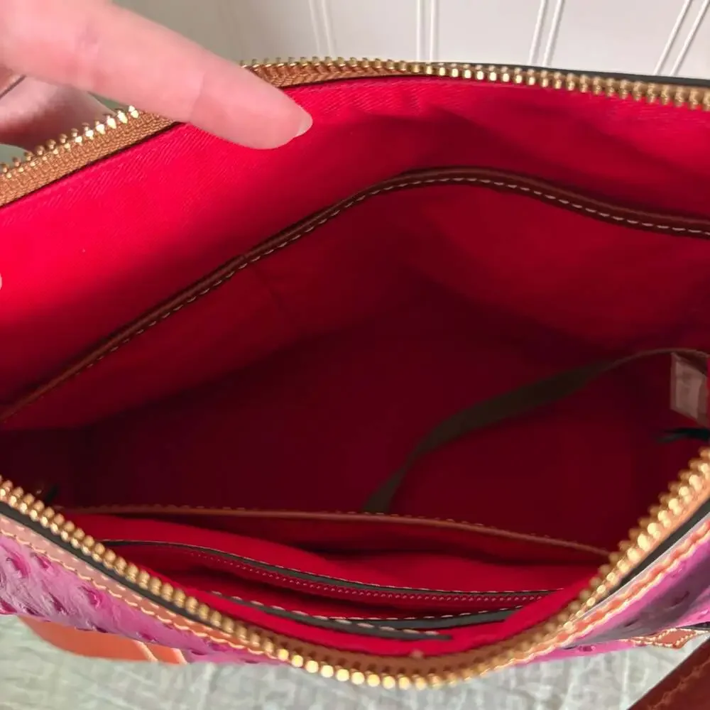Dooney & Bourke Ostrich Embossed Leather Hobo Shoulder Bag in Fuchsia